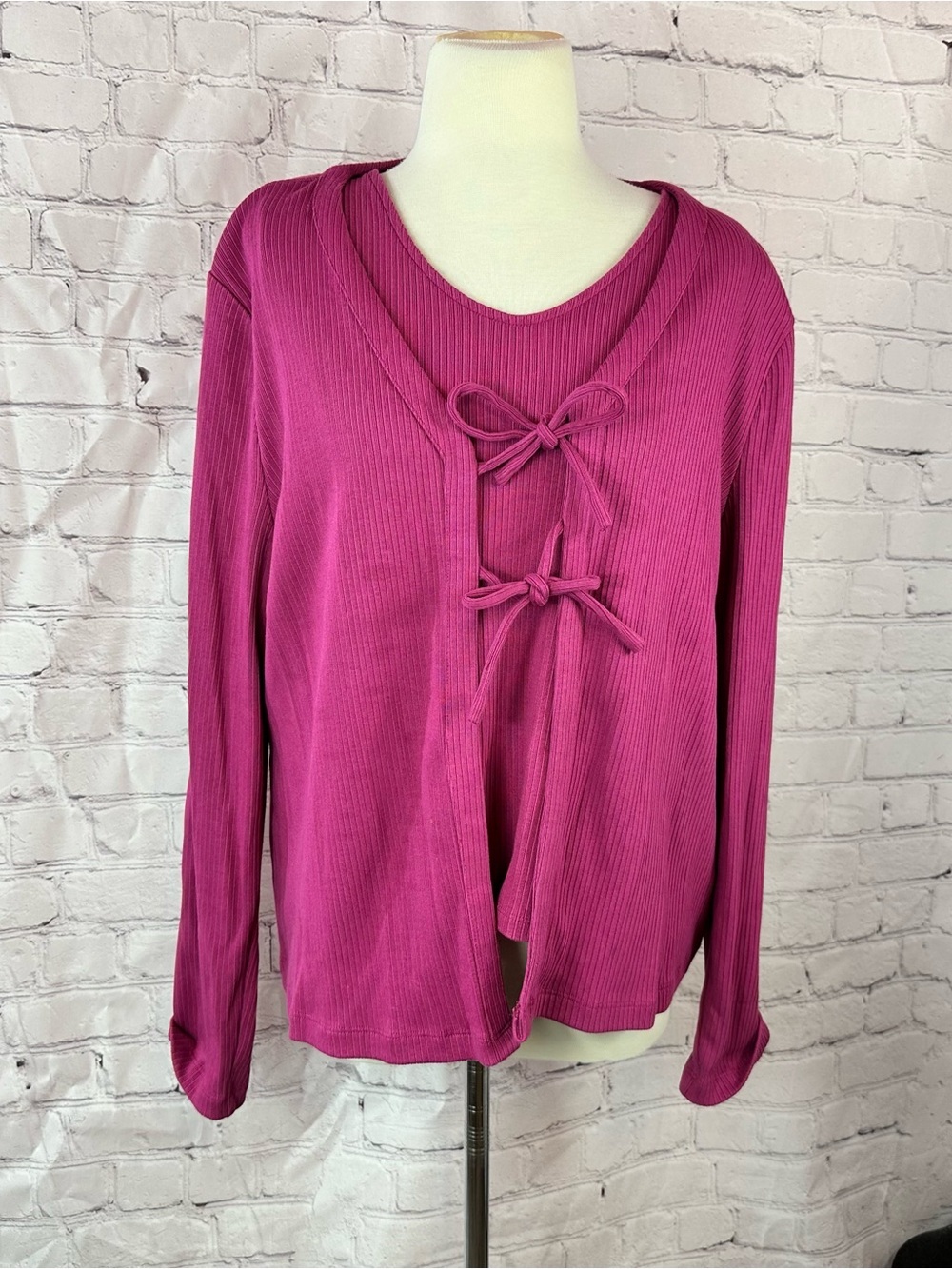 Talbots Ribbed bow Tie-Front plumrose cardigan & tank set women XL layering